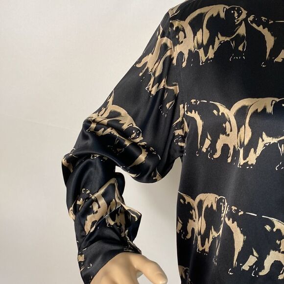 Ann May 100% silk bear print long sleeve blouse top size S - Picture 2 of 9